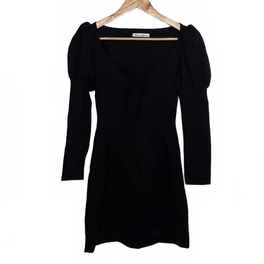 Reformation Helga Puff Sleeve Mini Black Dress Size XS